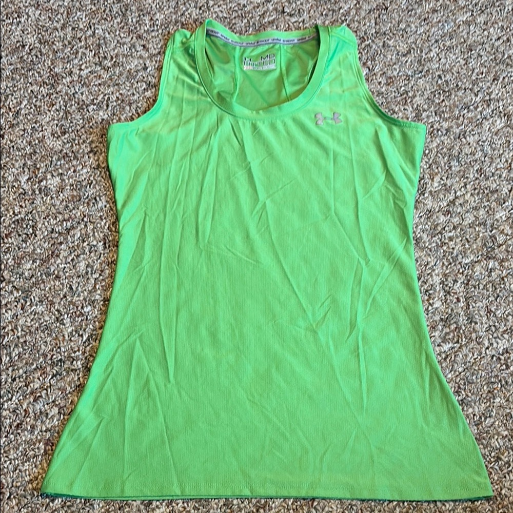Under Armour Women's Bright Green Tank Top Fitted Heat Gear Medium